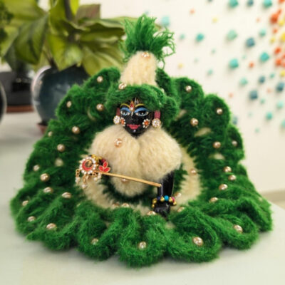 Beautiful Green Woolen Winter Dress with Cap | Woollen Dress For Kanha Ji | Golden Beads Work | Size-5