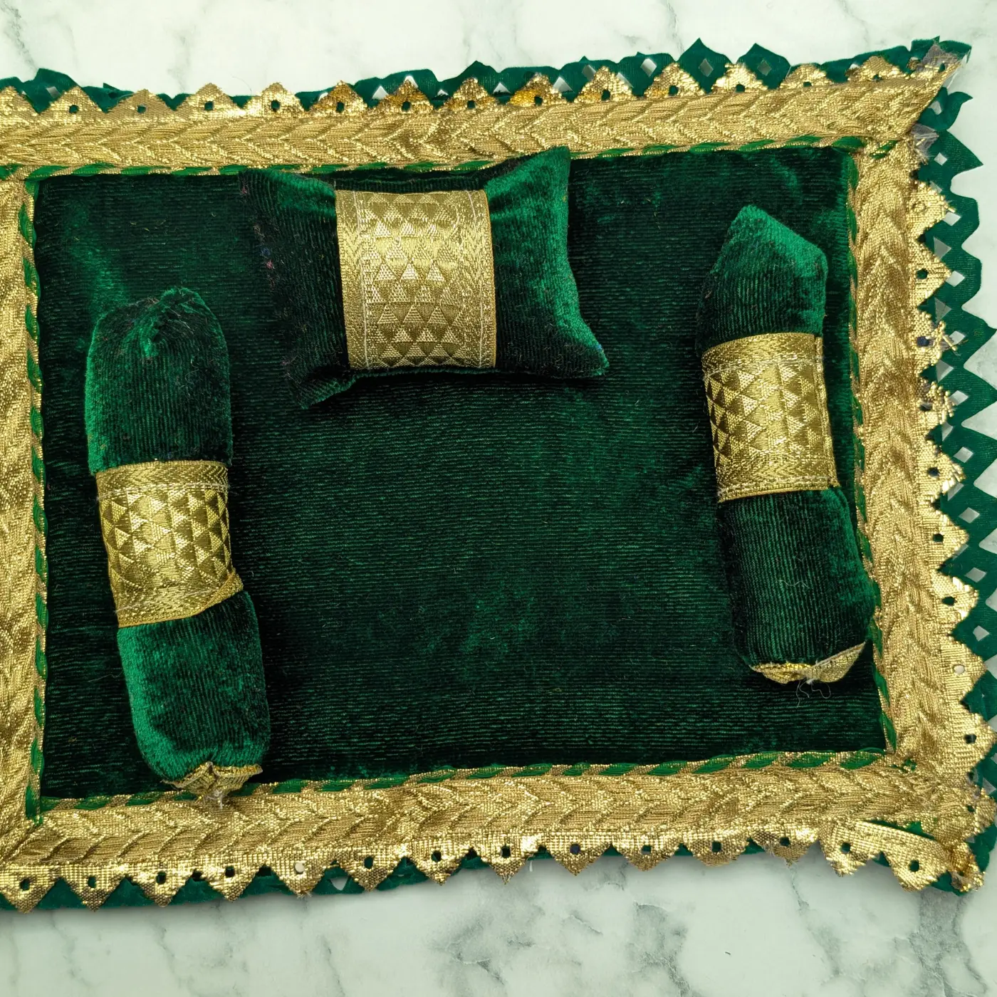 laddu gopal green velvet shayan seva bedding set.jpg