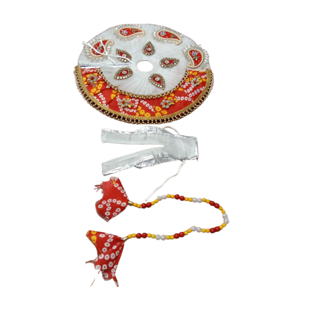 Laddu Gopal Designer Dress | Kanha Ji Heavy Work Dress | Red & White Color Dress | Size 5