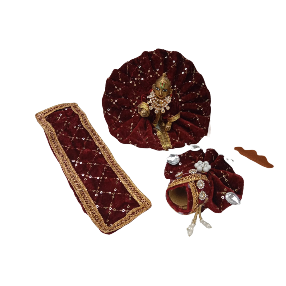 Laddu Gopal Velvet Dress | Dark Brownish Red Color Dress | Kanha Ji Dress | Size-2, 5