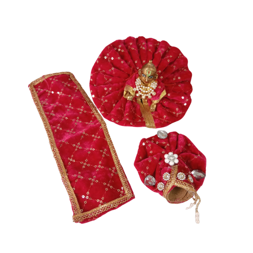 Laddu Gopal Designer Velvet Dress | Red Color | Size 2, 5