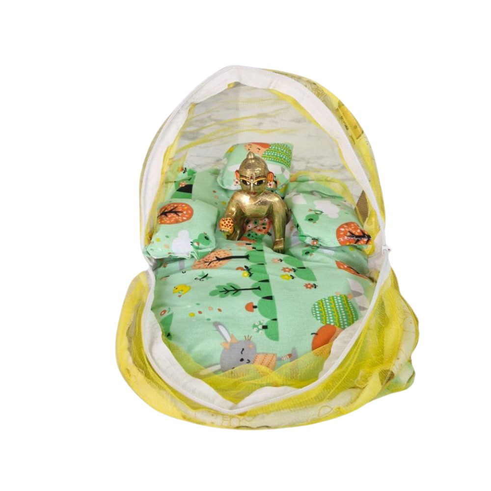 Mahashringar Laddu Gopal Luxury Comfortable Bed | Bister | Singhasan with Mosquito Net and 3 pillows