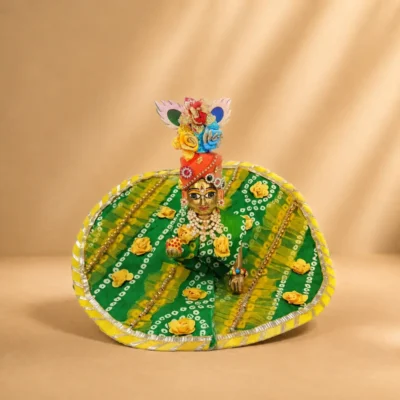 Green Bandhani Laddu Gopal Dress with Floral Handwork