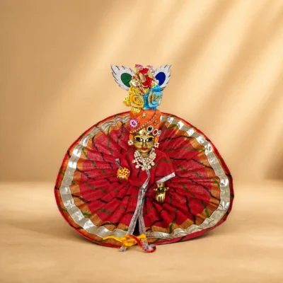 Red Lahariya Laddu Gopal Dress – Traditional Rajasthani Designer Poshak