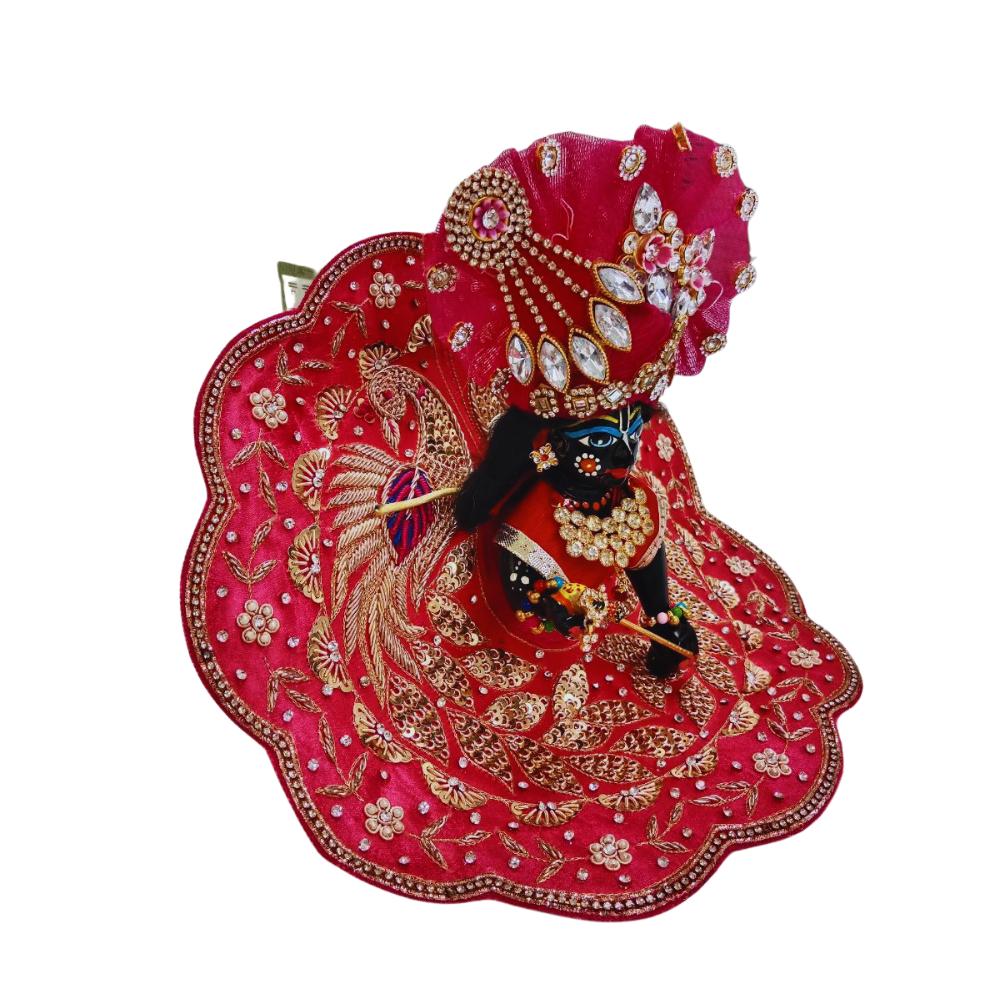 Laddu Gopal Heavy Work Dress With Mukut | Pink Color | Size- 4, 5