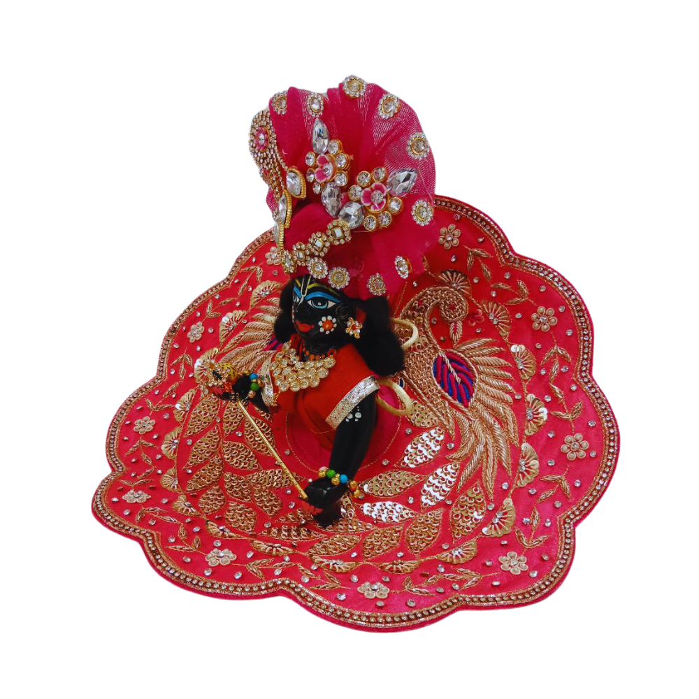 Laddu Gopal Heavy Work Dress With Mukut | Pink Color | Size- 4, 5