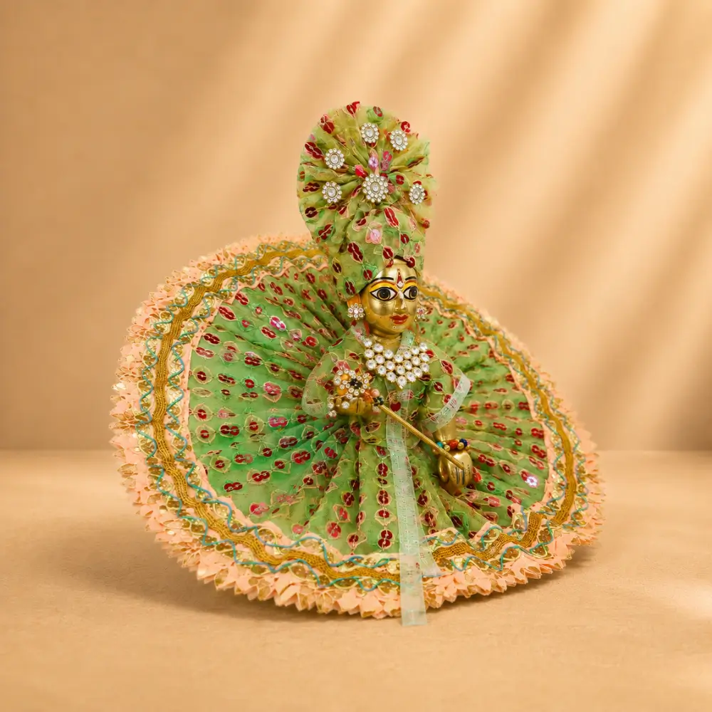bal gopal green handmade bandhani dress