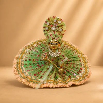 laddu gopal green bandhani designer dress front view
