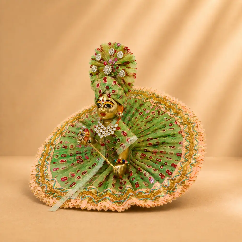 laddu gopal premium green poshak with pagdi