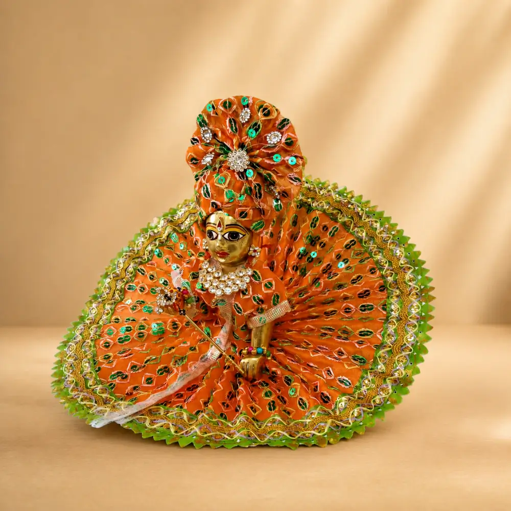 Designer Orange Bandhej Dress for Bal Gopal