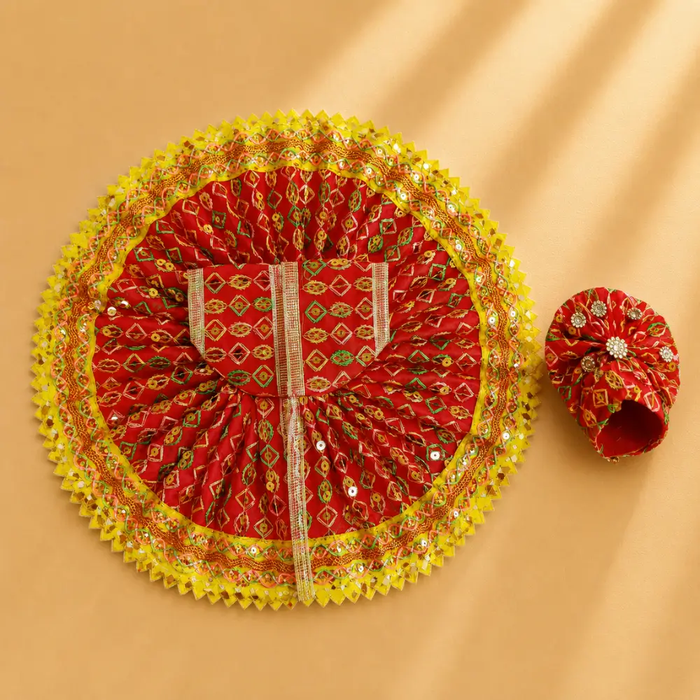 Handcrafted Red Bandhani Dress for Laddu Gopal