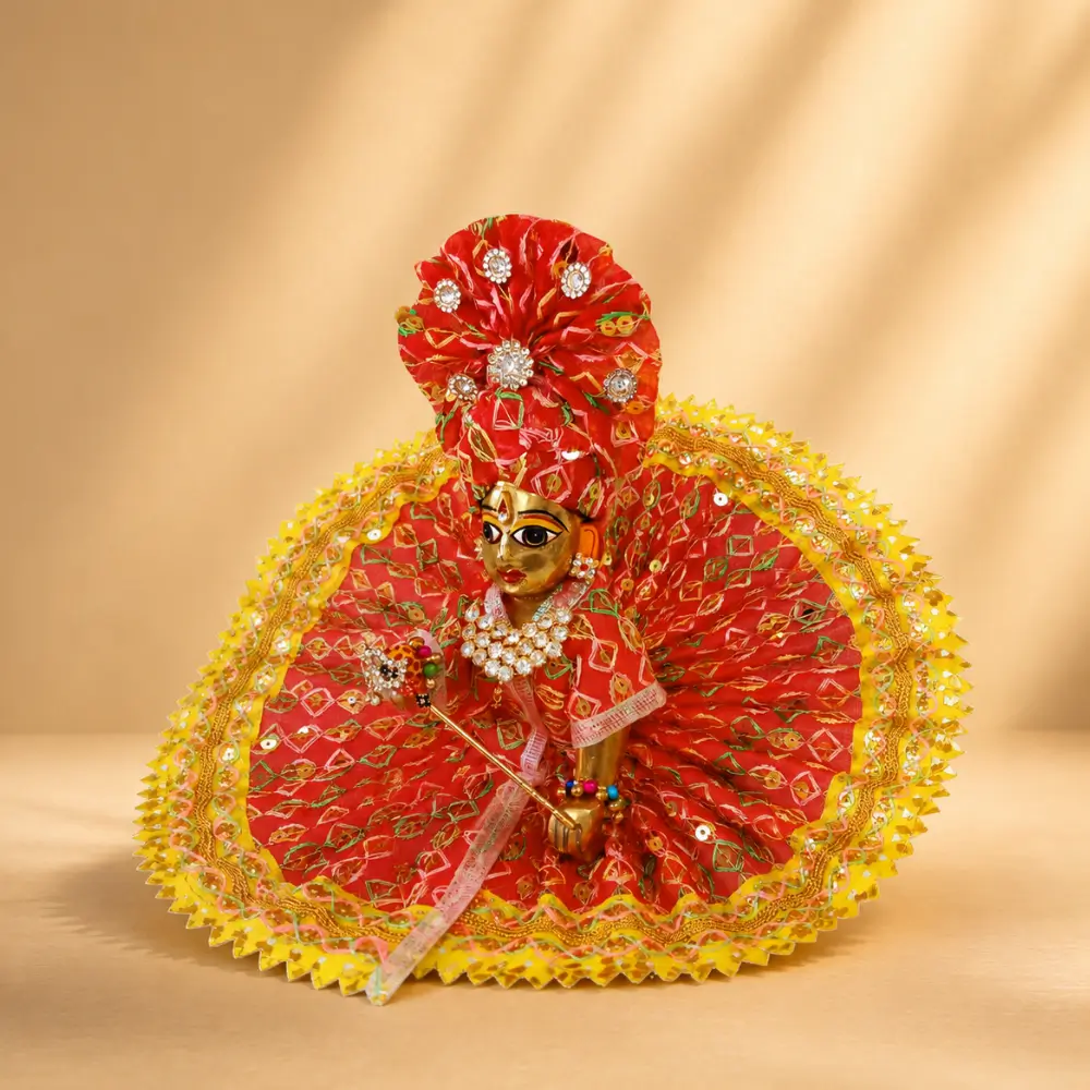 Traditional Red Poshak for Bal Gopal with Turban