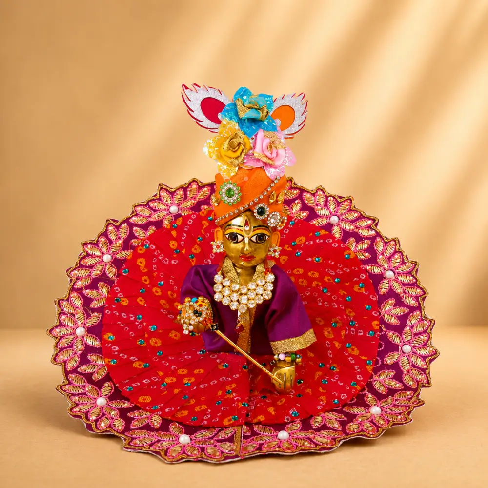 laddu gopal red bandhani designer dress