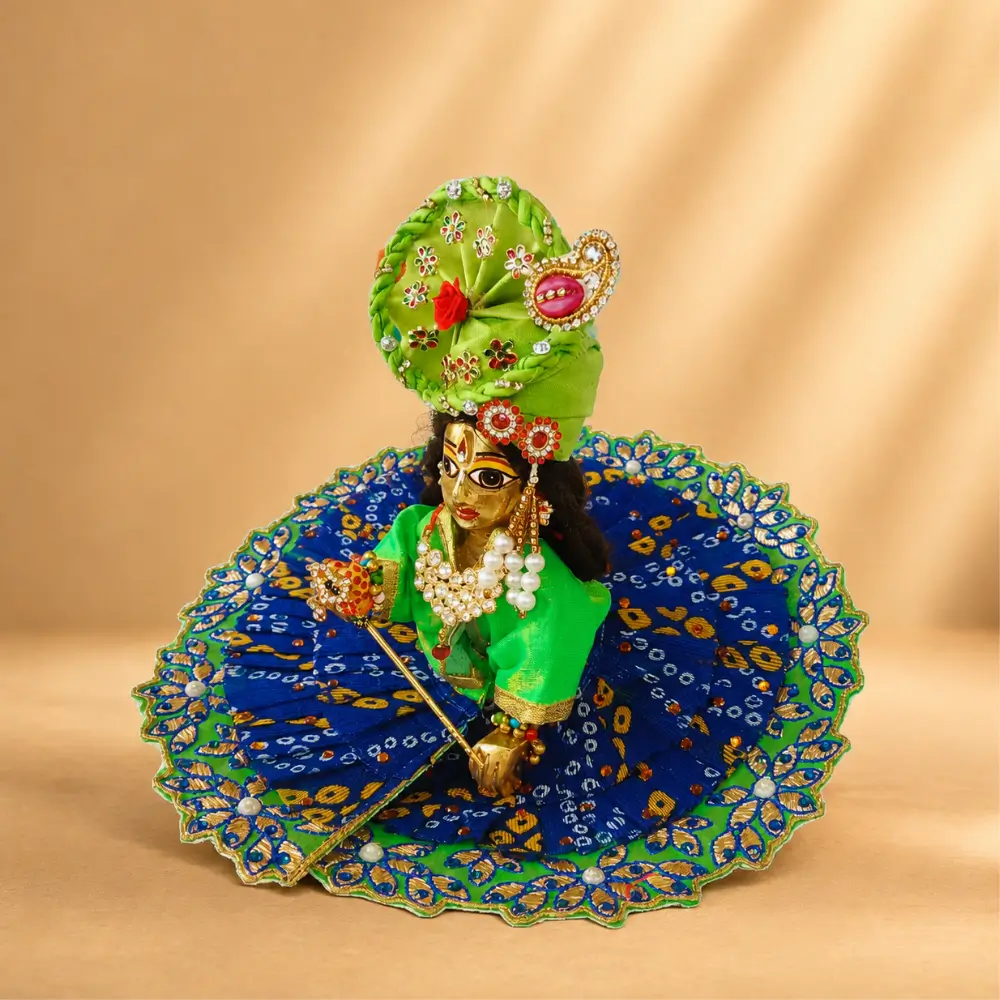 handmade royal blue bandhani laddu gopal poshak