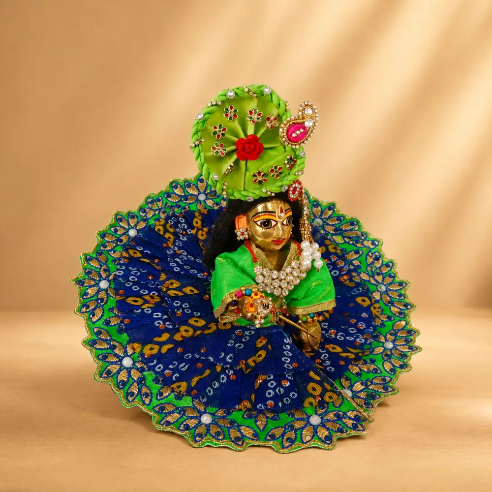 laddu gopal royal blue green designer dress with idol