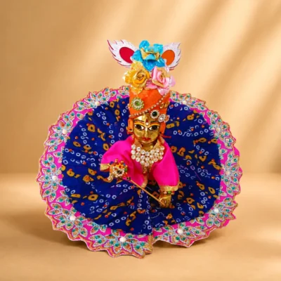 Royal Pink & Blue Bandhani Laddu Gopal Designer Poshak