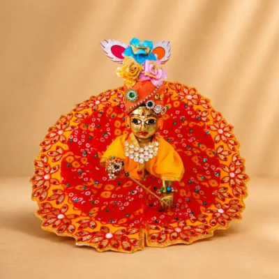 Royal Yellow & Red Bandhani Laddu Gopal Designer Poshak
