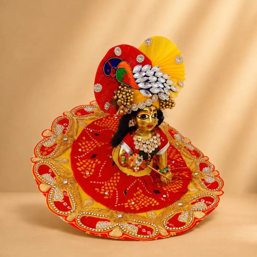 bal gopal red golden embroidered poshak