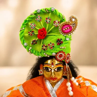 laddu gopal designer mukut green floral stone work front view