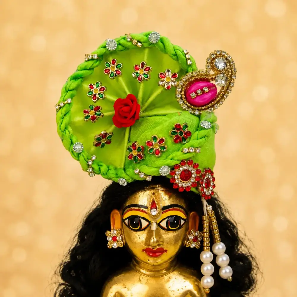 laddu gopal designer mukut green fancy crown on laddu gopal