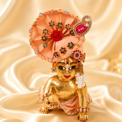 laddu gopal designer mukut peach stone work on laddu gopal