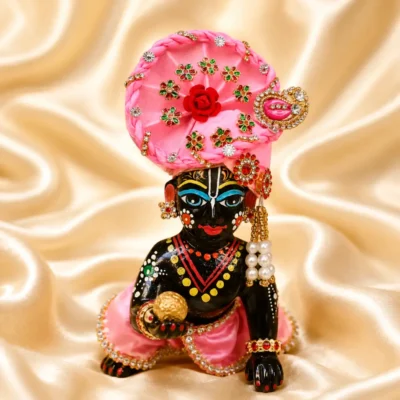laddu gopal designer mukut pink festive shringar on kanha ji