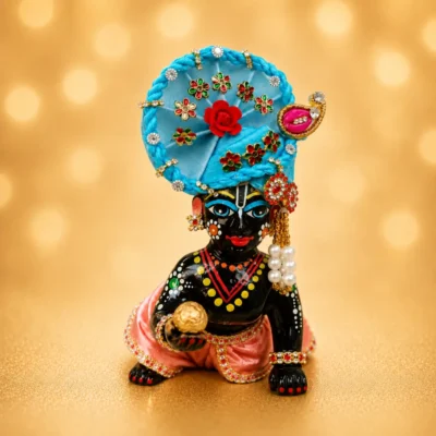 laddu gopal designer mukut blue fancy shringar on kanha ji