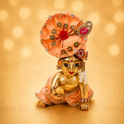 laddu gopal designer mukut peach stone work on laddu gopal