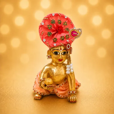laddu gopal designer mukut pink premium mor pankh style on thakurji