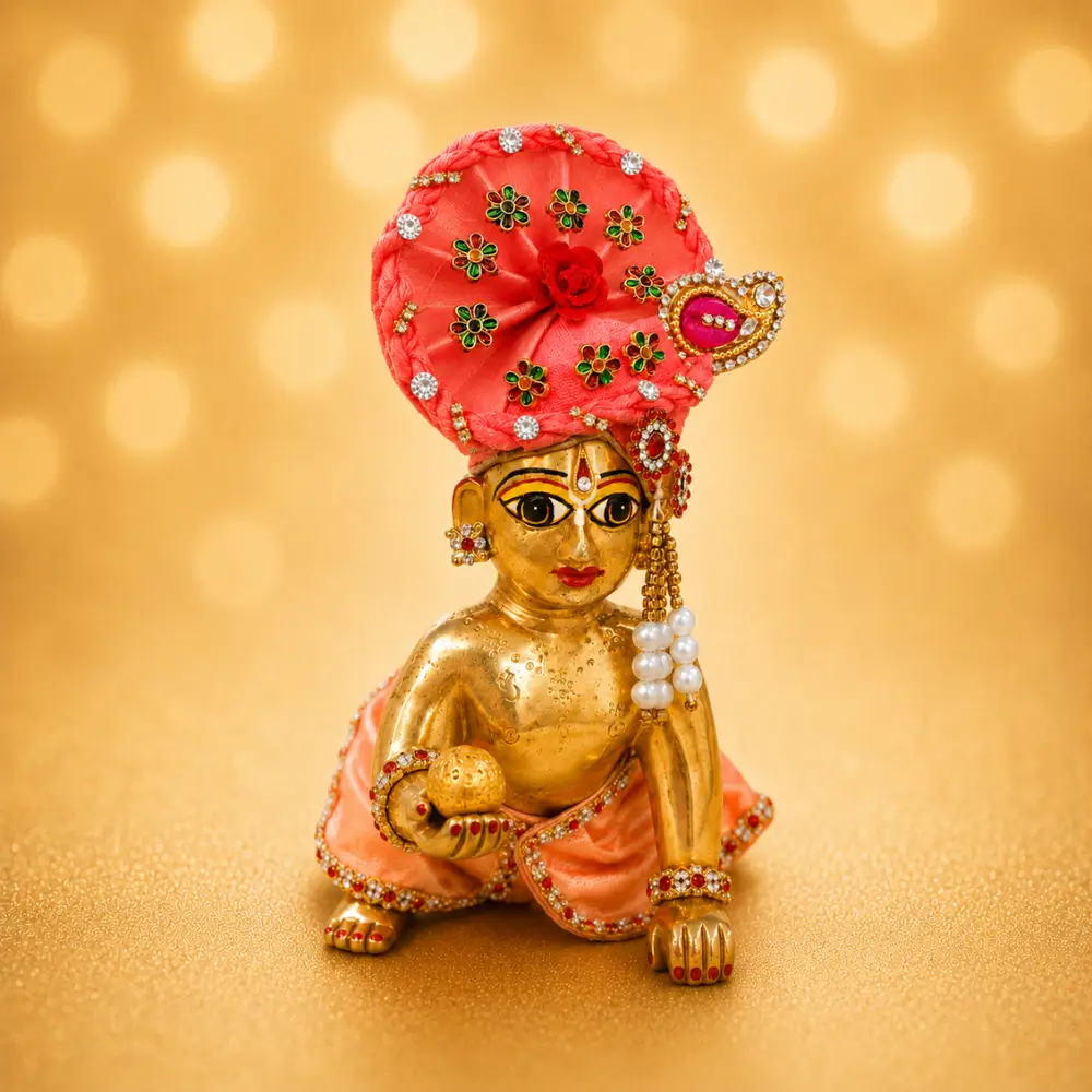laddu gopal designer mukut pink premium mor pankh style on thakurji