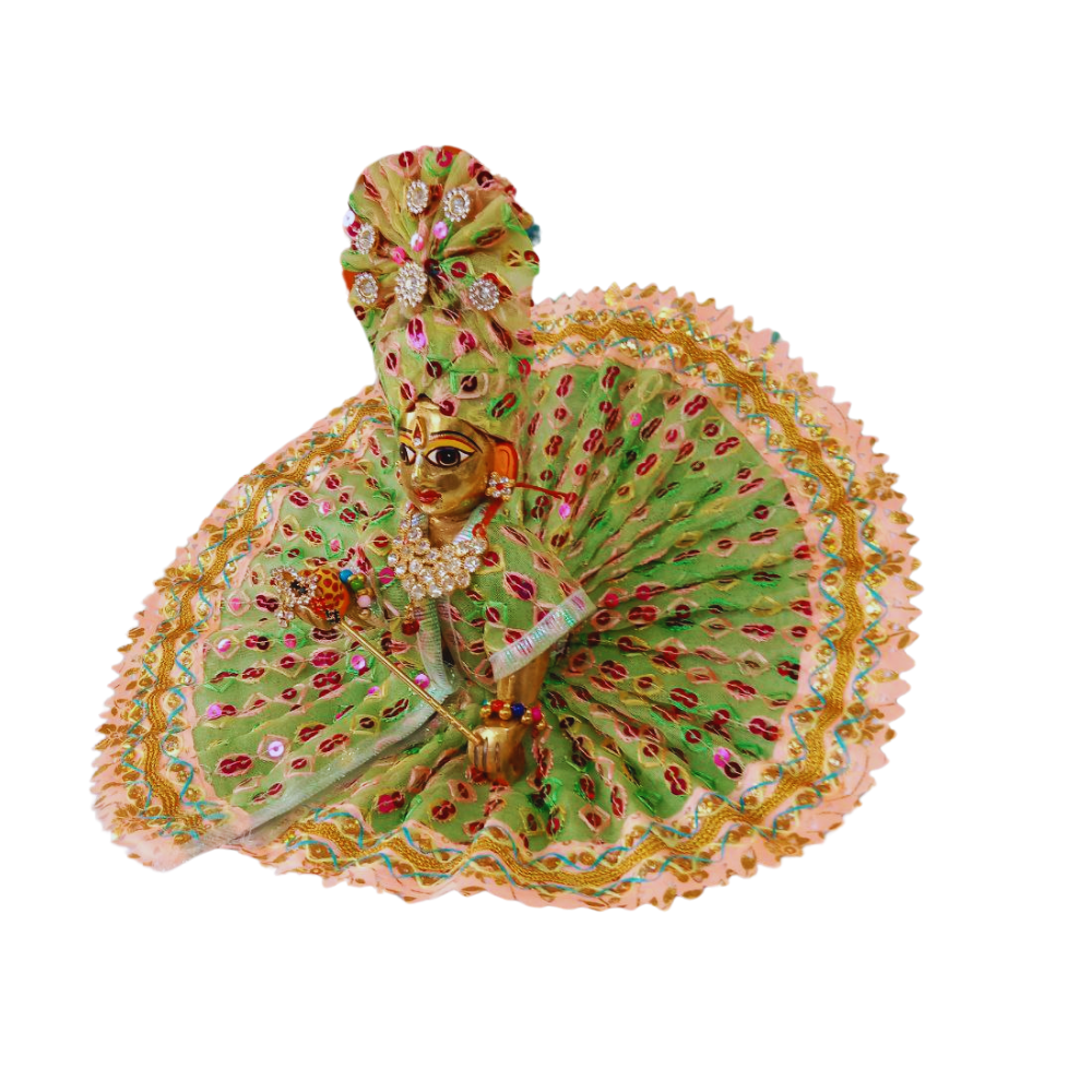 Laddu Gopal Green Dress With Mukut | Kanha Ji Poshak | Size- 2, 5