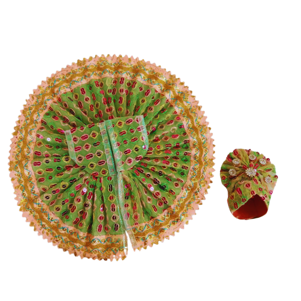 Laddu Gopal Green Dress With Mukut | Kanha Ji Poshak | Size- 2, 5