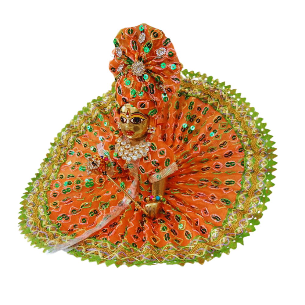 Laddu Gopal Orange Dress With Mukut | Kanha Ji Dress | Size- 2, 5
