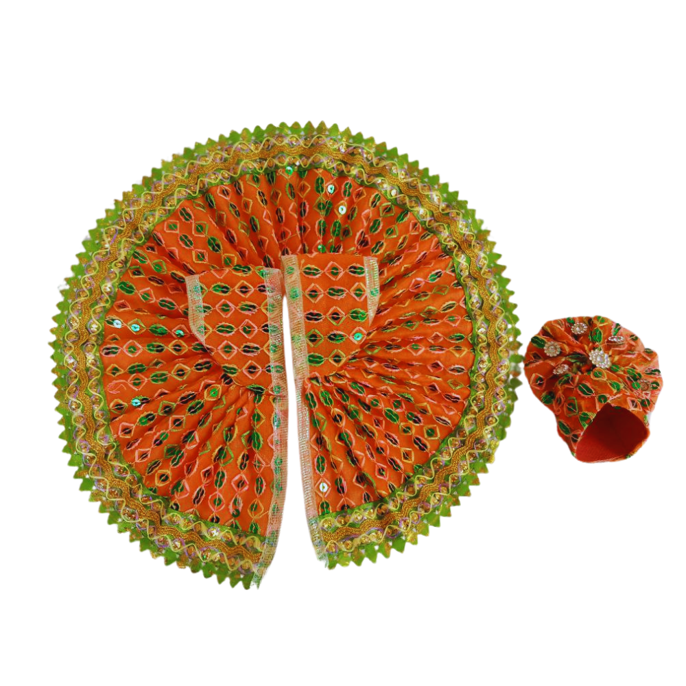 Laddu Gopal Orange Dress With Mukut | Kanha Ji Dress | Size- 2, 5