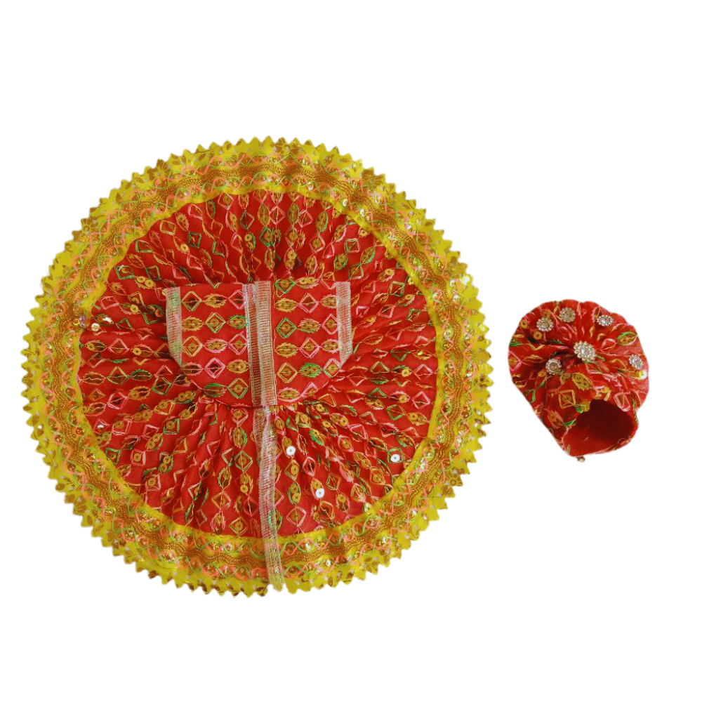 Laddu Gopal Peach Dress With Mukut | Kanha Ji Designer Dress | Size- 2, 5