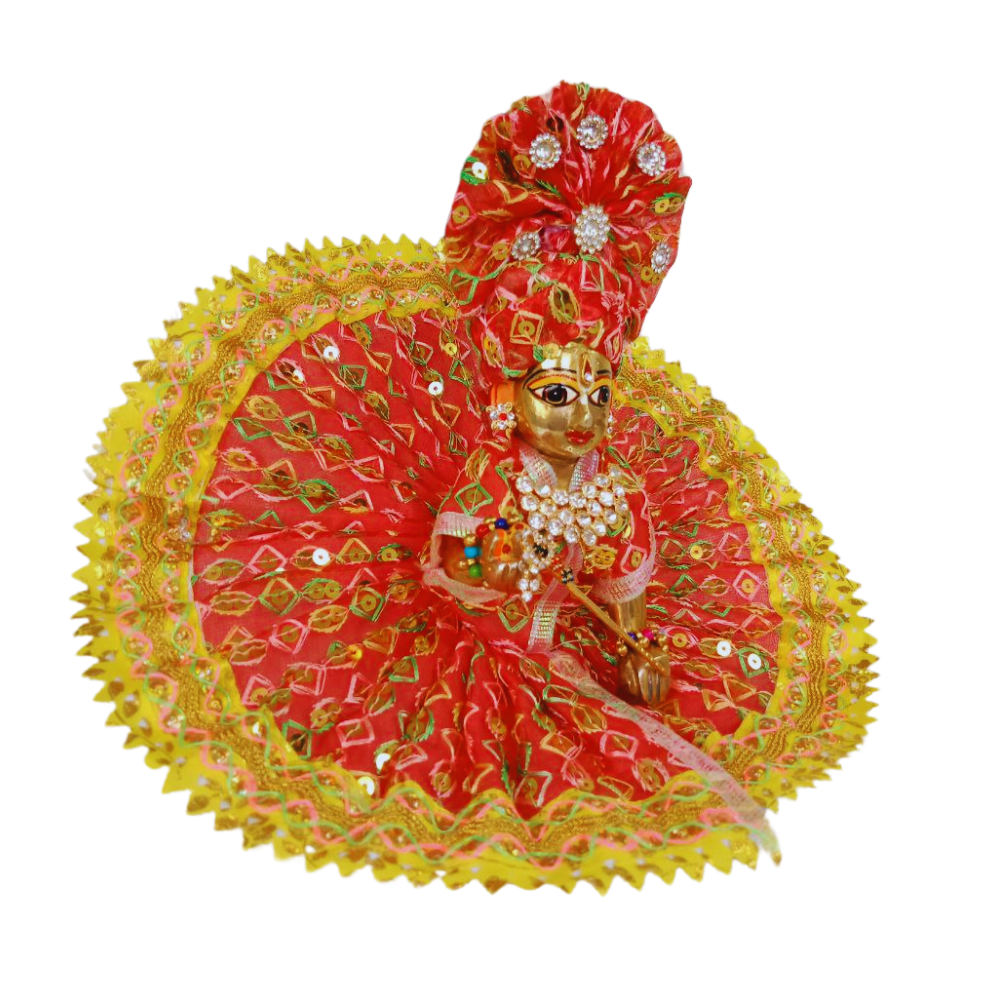 Laddu Gopal Peach Dress With Mukut | Kanha Ji Designer Dress | Size- 2, 5