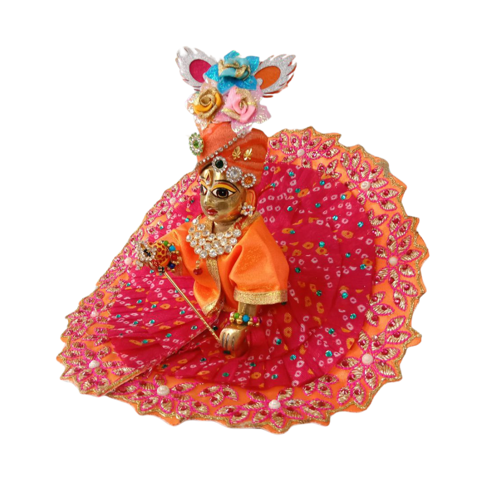 Laddu Gopal Flower Design Dress | Orange Color | Size- 5 ,2 , 0