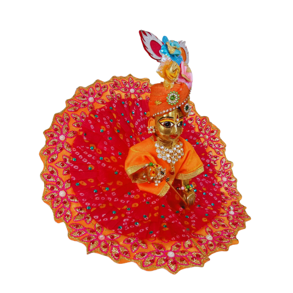 Laddu Gopal Flower Design Dress | Orange Color | Size- 5 ,2 , 0
