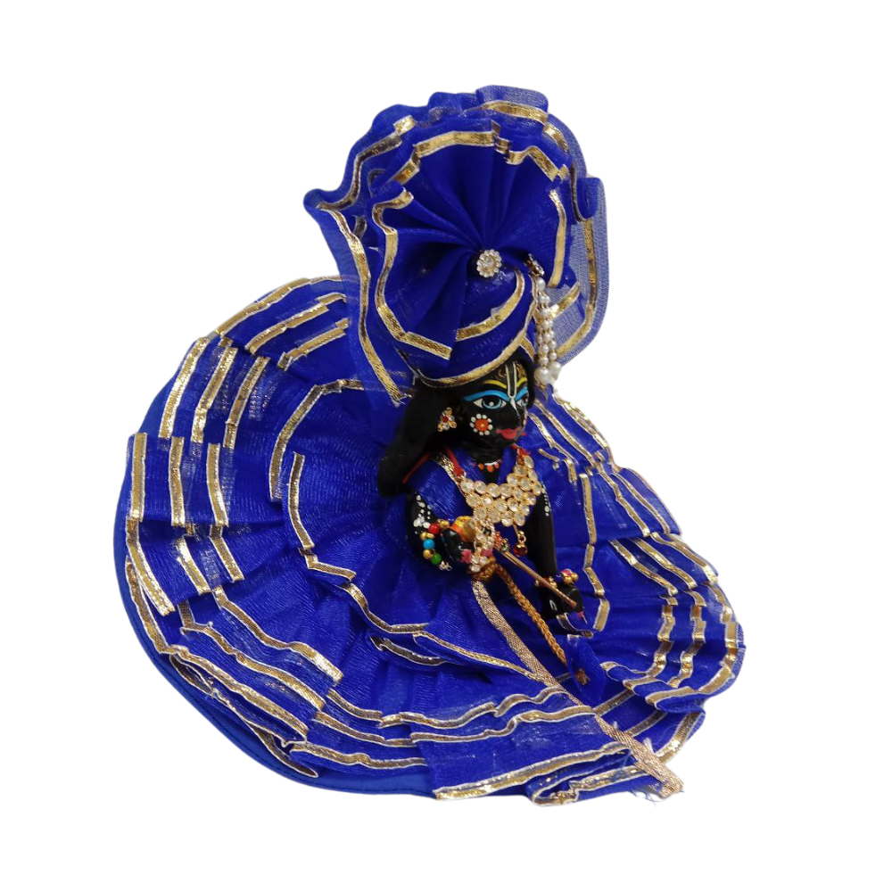 Laddu Gopal Gota Work Design Dress With Mukut | Blue Color | Size- 0, 1, 2, 4, 5