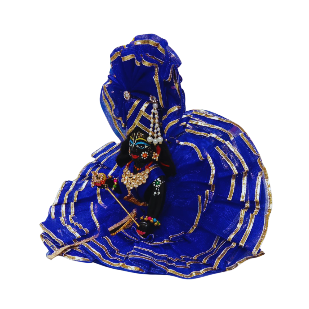 Laddu Gopal Gota Work Design Dress With Mukut | Blue Color | Size- 0, 1, 2, 4, 5