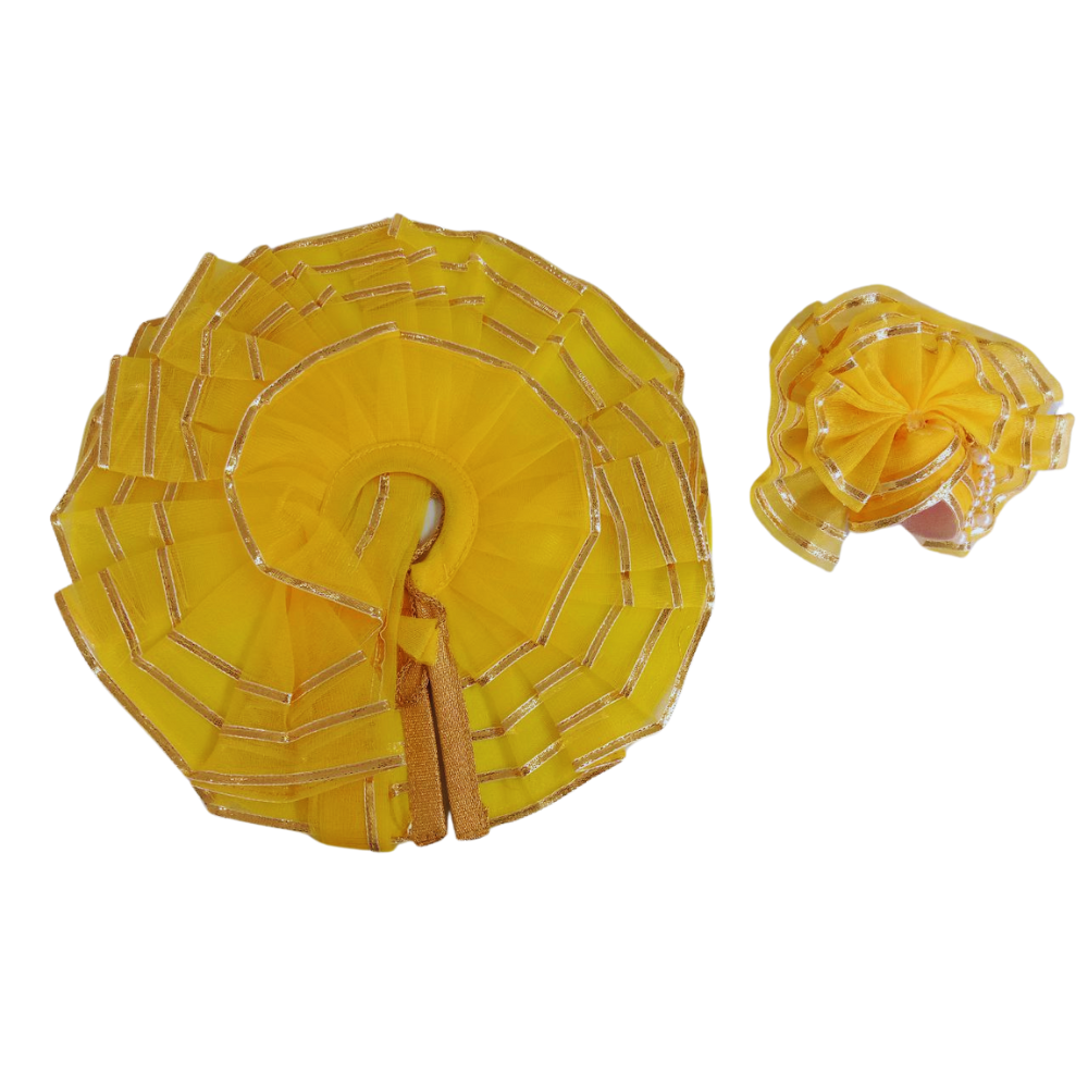 Laddu Gopal Gota Work Design Dress With Mukut | Yellow Color | Size- 0, 1, 2, 4, 5