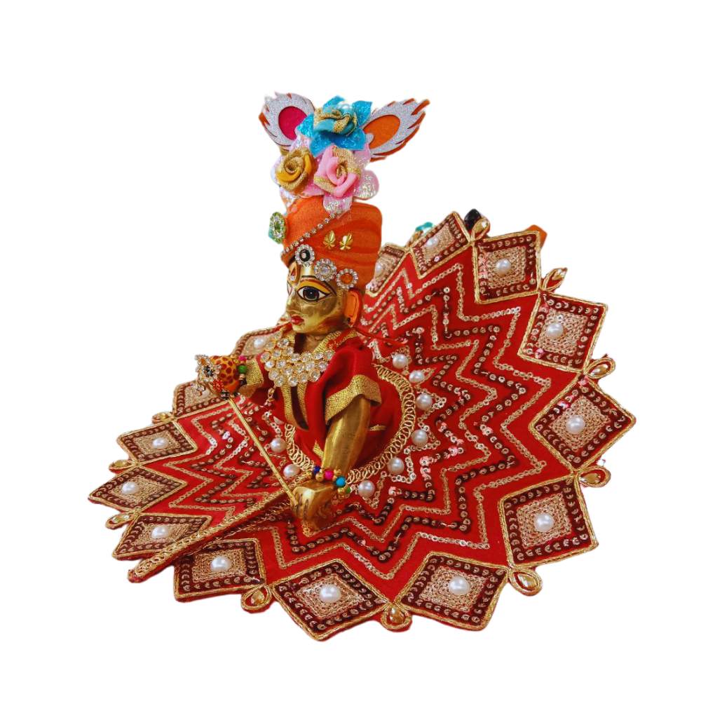 Laddu Gopal Sequence Work Design Dress | Dark Red Color | Size- 5 ,2 , 0