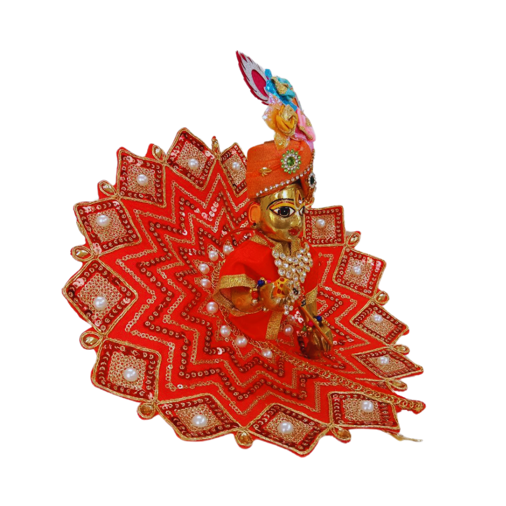 Laddu Gopal Sequence Work Design Dress | Red Color | Size- 5 ,2 , 0