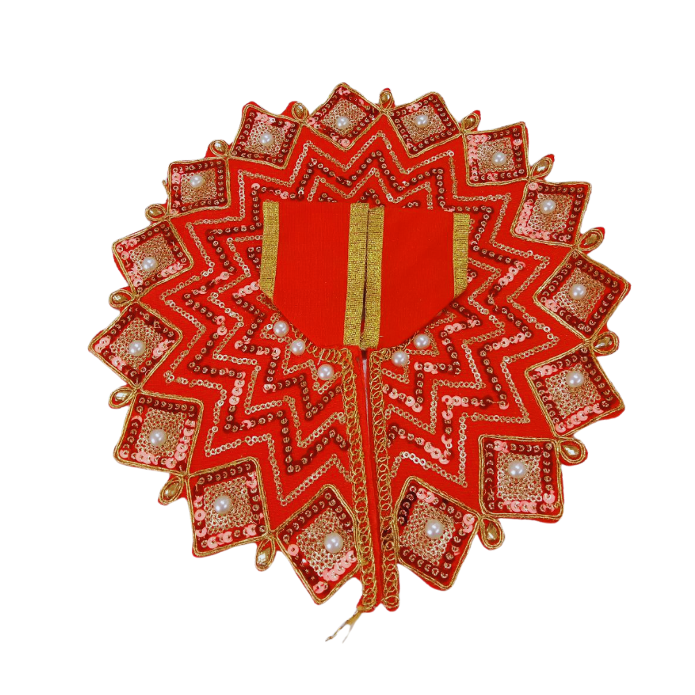 Laddu Gopal Sequence Work Design Dress | Red Color | Size- 5 ,2 , 0