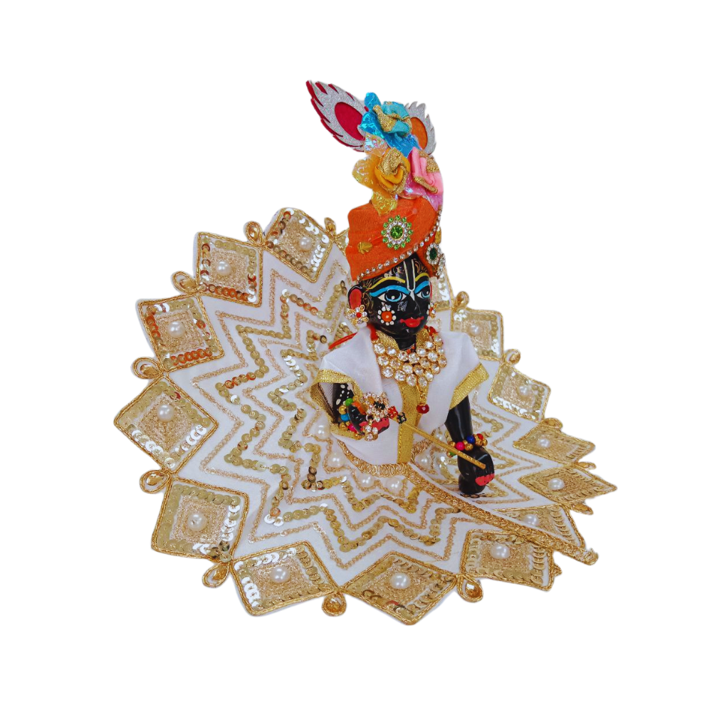 Laddu Gopal Sequence Work Design Dress | White Color | Size- 5 ,2 , 0