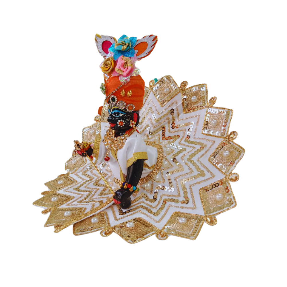 Laddu Gopal Sequence Work Design Dress | White Color | Size- 5 ,2 , 0