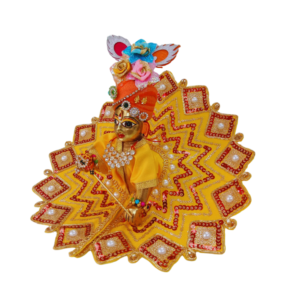 Laddu Gopal Sequence Work Design Dress | Yellow Color | Size- 5 ,2 , 0
