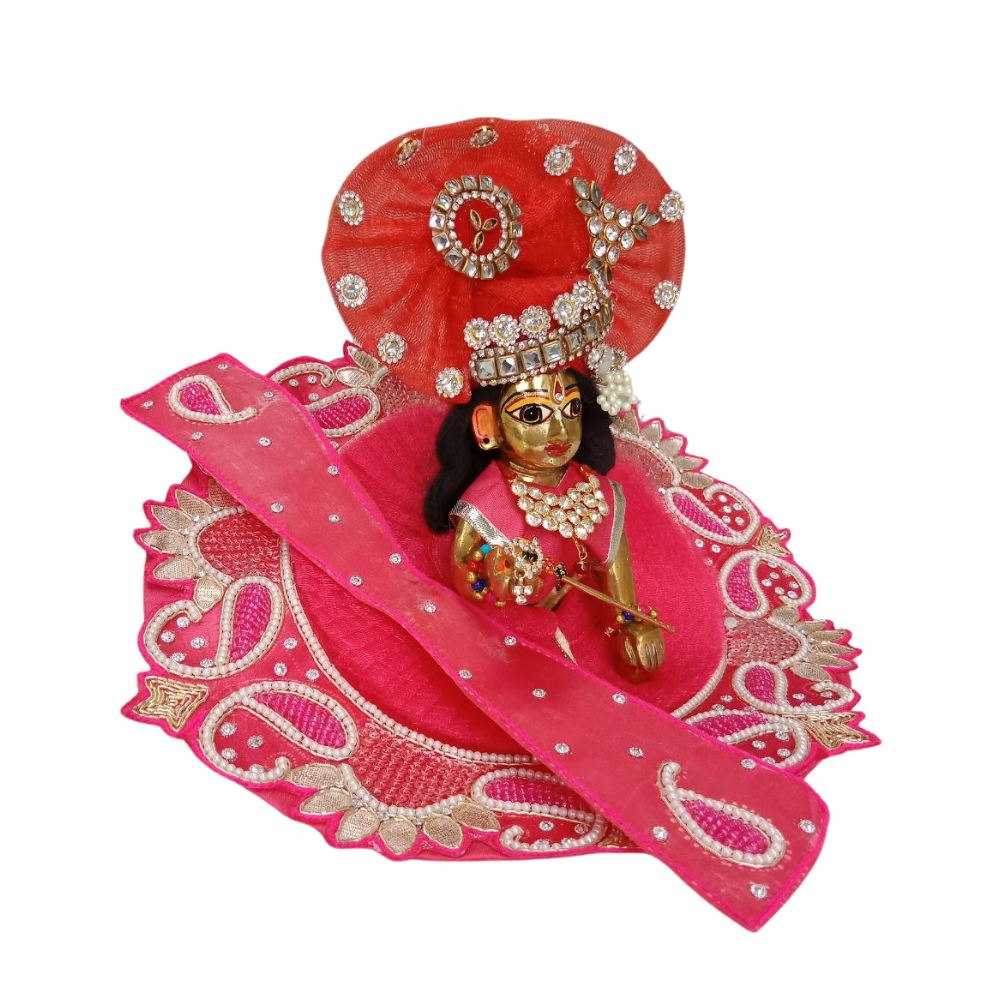 Laddu gopal Pink Dress With Mukut and Patka | Heavy Work Dress | Size- 2, 4, 5