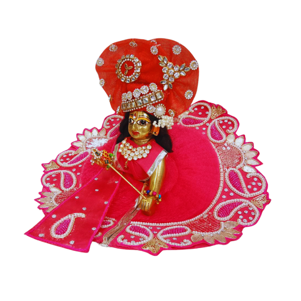 Laddu gopal Pink Dress With Mukut and Patka | Heavy Work Dress | Size- 2, 4, 5