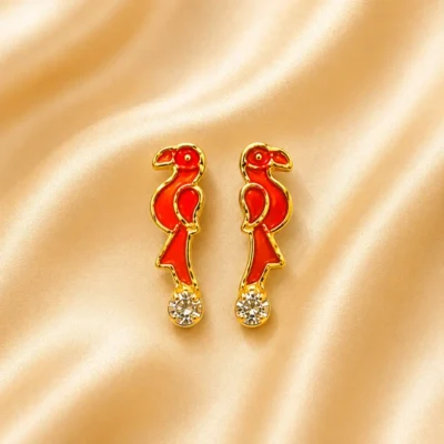 Laddu Gopal Earrings Parrot Design Red Stone Earrings for Kanha Ji